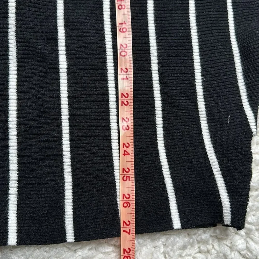 Philosophy Black White Vertical Stripes Rib Batwing Sleeve Slouchy Sweater ST11
